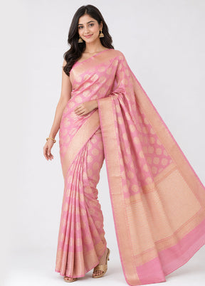 Pink Kora Silk Saree With Blouse Piece