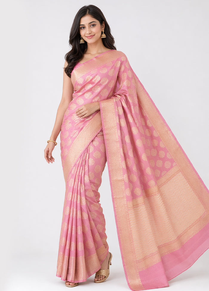 Pink Kora Silk Saree With Blouse Piece