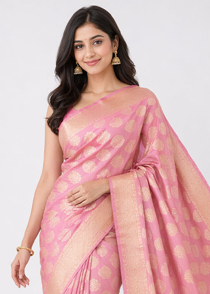 Pink Kora Silk Saree With Blouse Piece