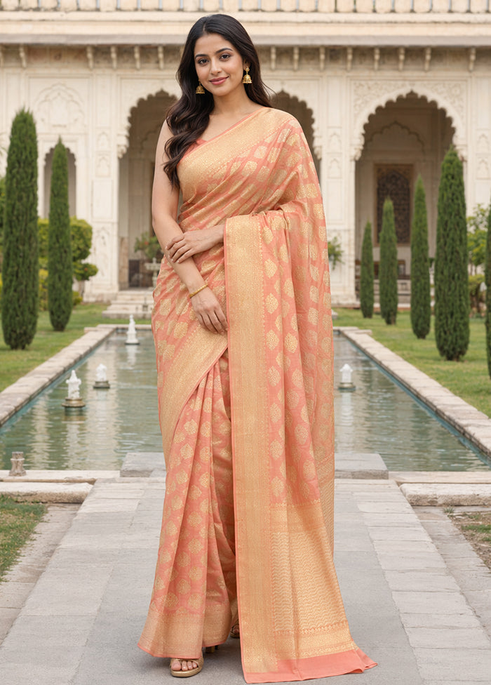 Pink Kora Silk Saree With Blouse Piece