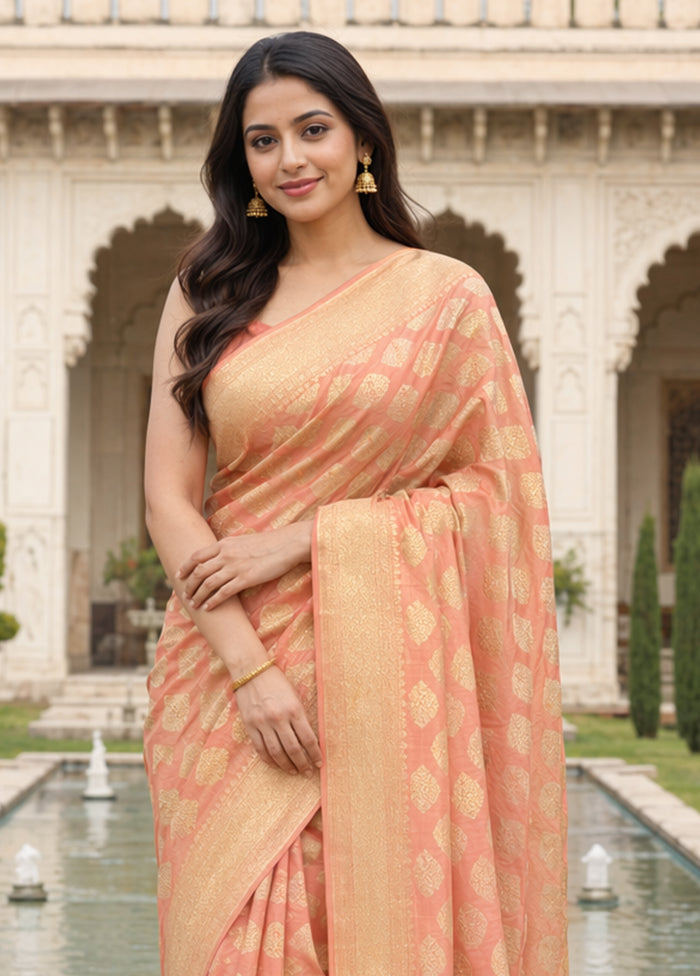 Pink Kora Silk Saree With Blouse Piece
