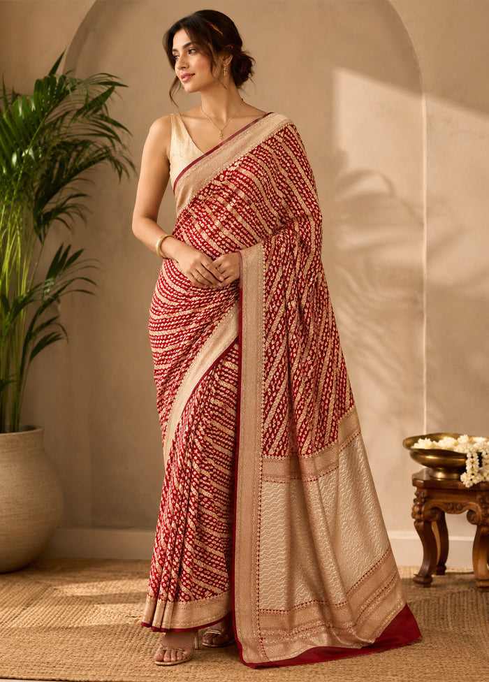 Maroon Kora Silk Saree With Blouse Piece