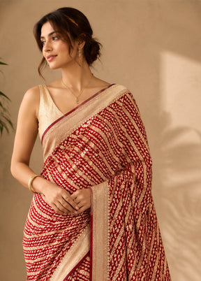 Maroon Kora Silk Saree With Blouse Piece