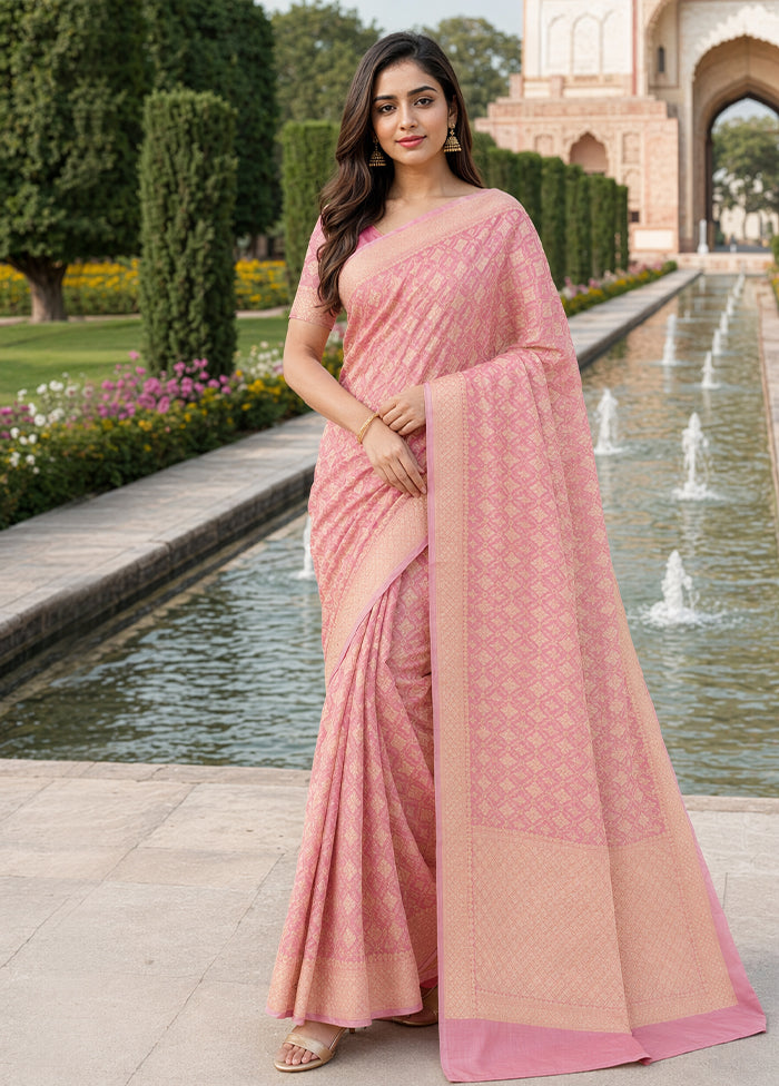 Pink Kora Silk Saree With Blouse Piece