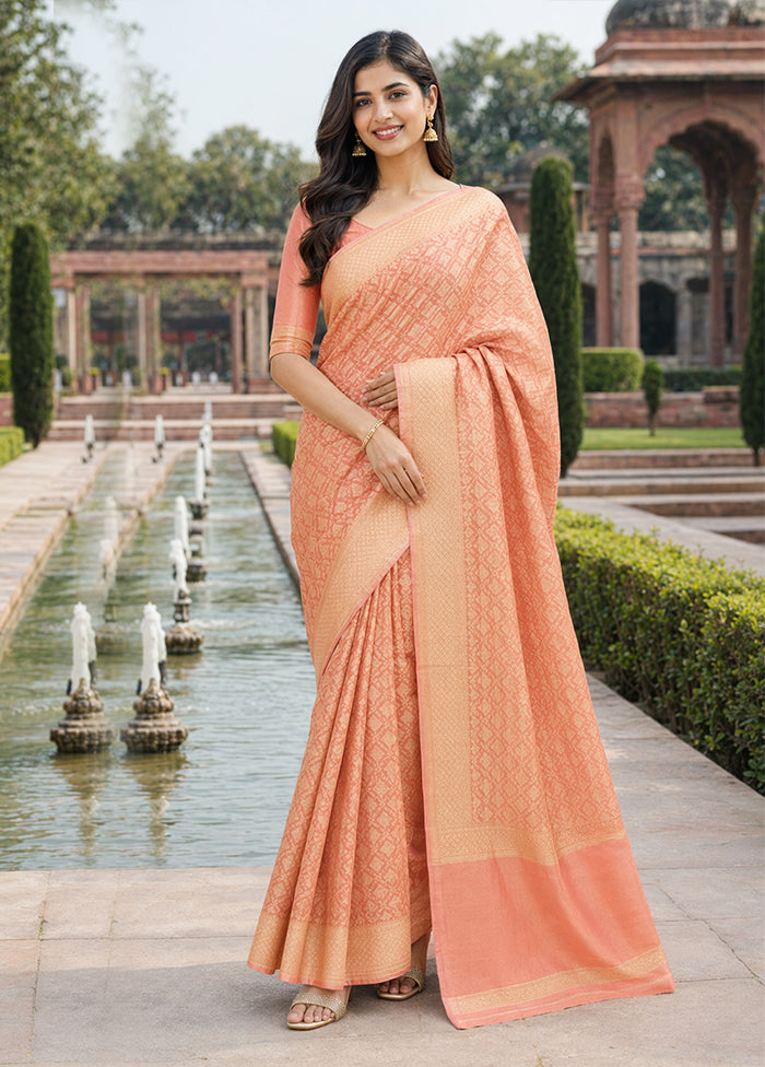 Pink Kora Silk Saree With Blouse Piece