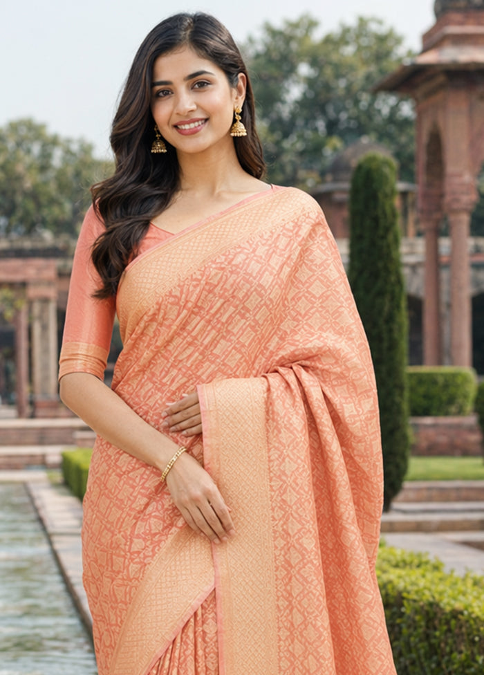 Pink Kora Silk Saree With Blouse Piece