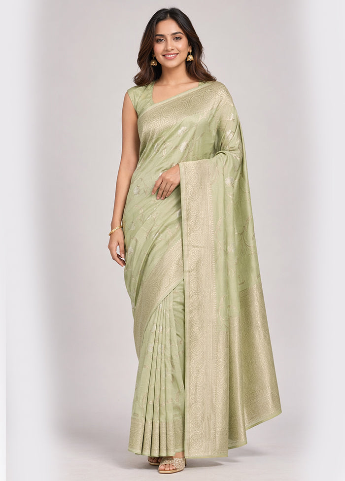 Green Kora Silk Saree With Blouse Piece