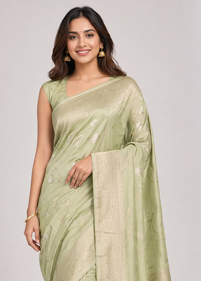 Green Kora Silk Saree With Blouse Piece