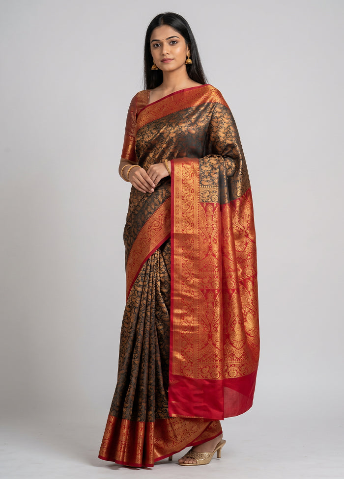 Green Handloom Jamewar Pure Silk Saree With Blouse Piece