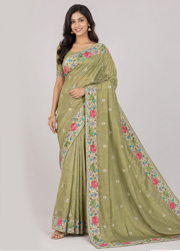 Green Organza Saree With Blouse Piece