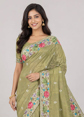 Green Organza Saree With Blouse Piece