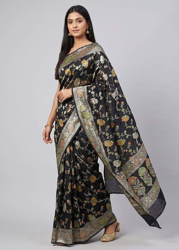 Black Handloom Pure Georgette Saree With Blouse Piece