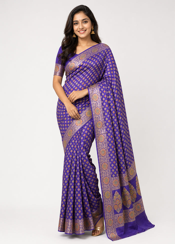 Blue Handloom Pure Georgette Saree With Blouse Piece