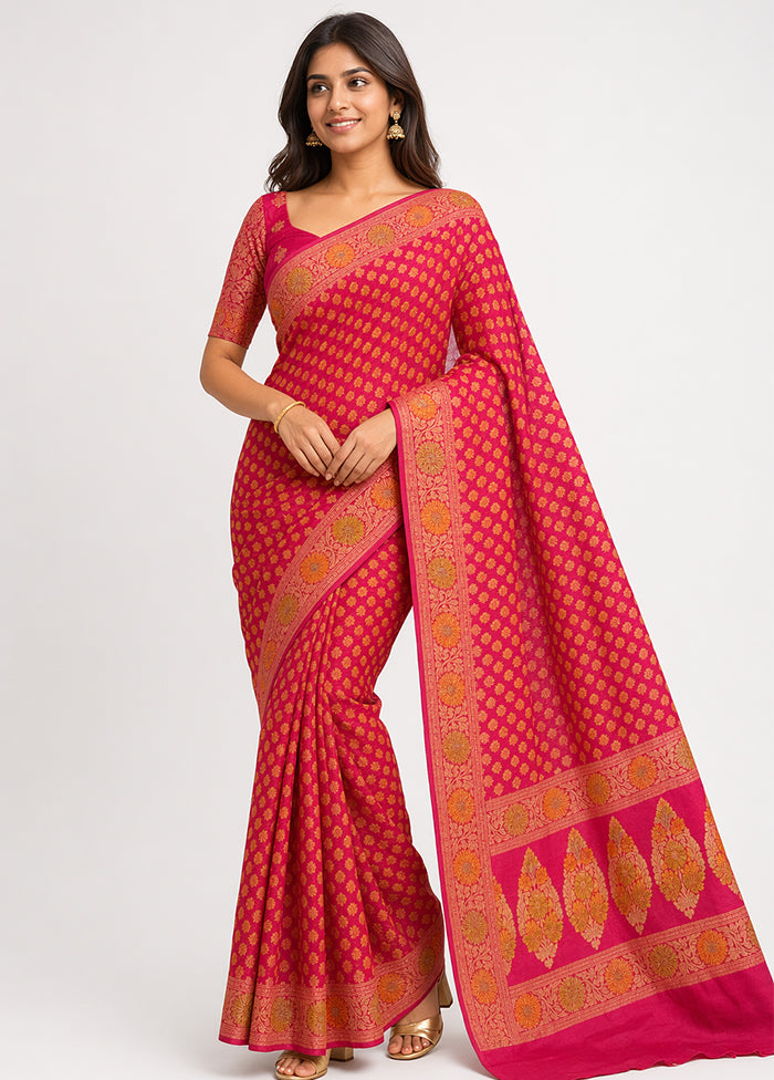 Pink Handloom Pure Georgette Saree With Blouse Piece