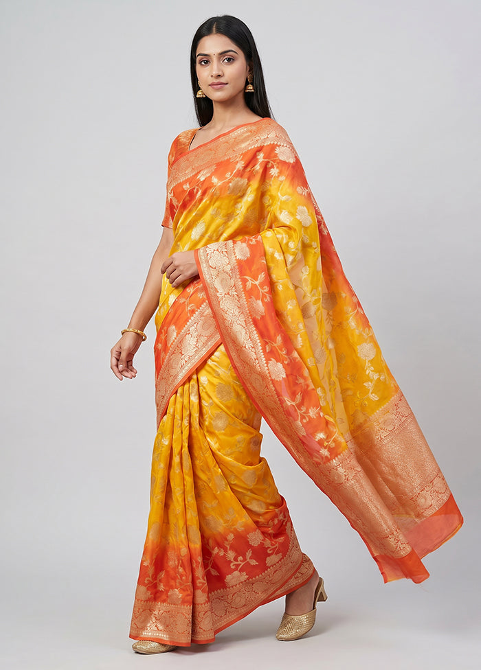 Yellow Handloom Pure Georgette Saree With Blouse Piece