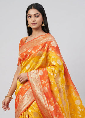 Yellow Handloom Pure Georgette Saree With Blouse Piece