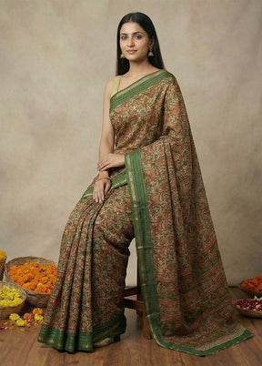 Green Dupion Silk Saree With Blouse Piece