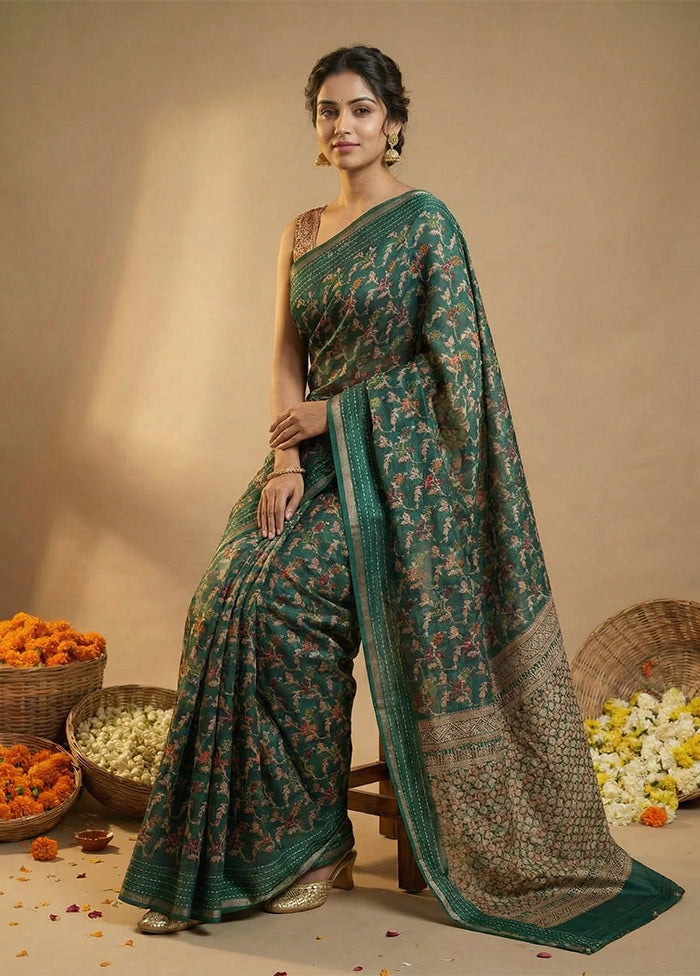 Green Dupion Silk Saree With Blouse Piece