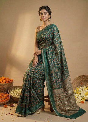 Green Dupion Silk Saree With Blouse Piece