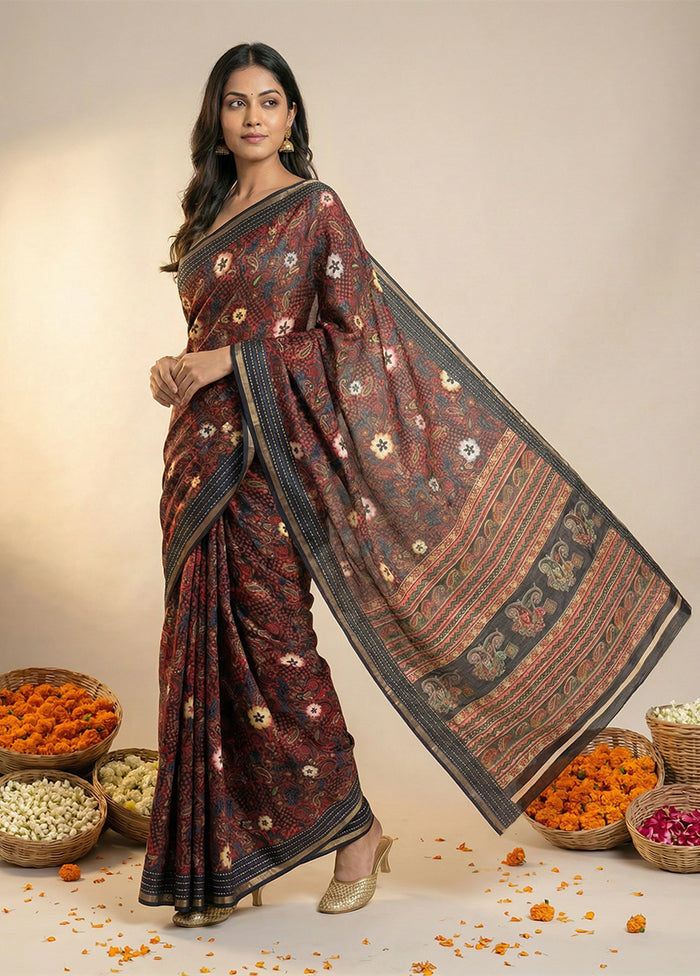 Blue Dupion Silk Saree With Blouse Piece