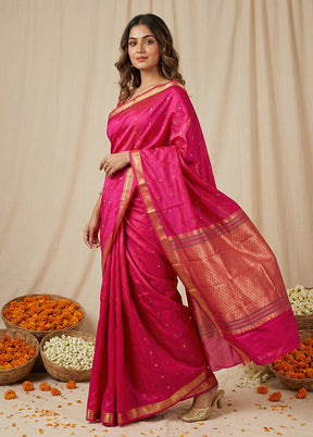 Pink Kanjivaram Silk Saree With Blouse Piece