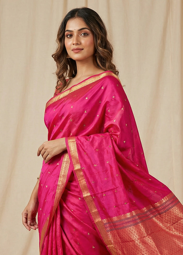 Pink Kanjivaram Silk Saree With Blouse Piece