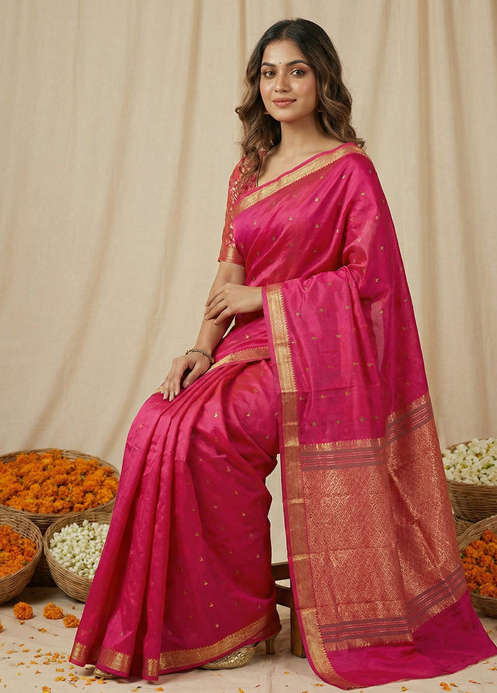 Pink Kanjivaram Silk Saree With Blouse Piece