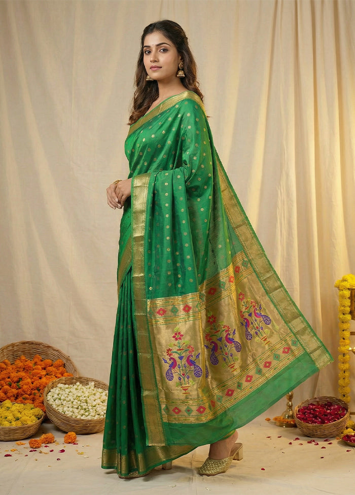 Green Handloom Kanjivaram Pure Silk Saree With Blouse Piece