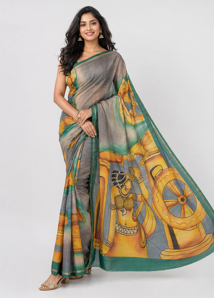 Yellow Handloom Tussar Pure Silk Saree With Blouse Piece