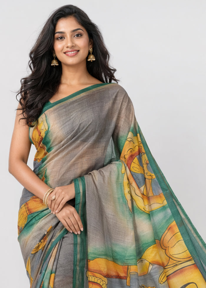 Yellow Handloom Tussar Pure Silk Saree With Blouse Piece