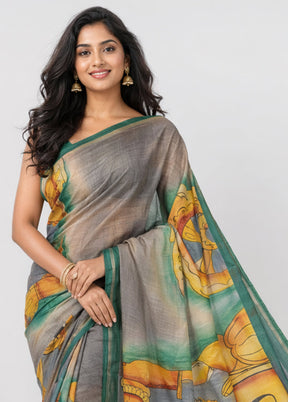 Yellow Handloom Tussar Pure Silk Saree With Blouse Piece