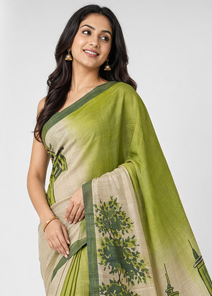 Cream Handloom Tussar Pure Silk Saree With Blouse Piece