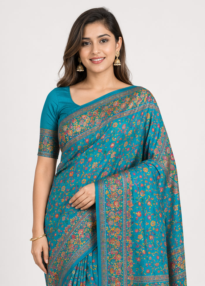 Blue Dupion Silk Saree With Blouse Piece