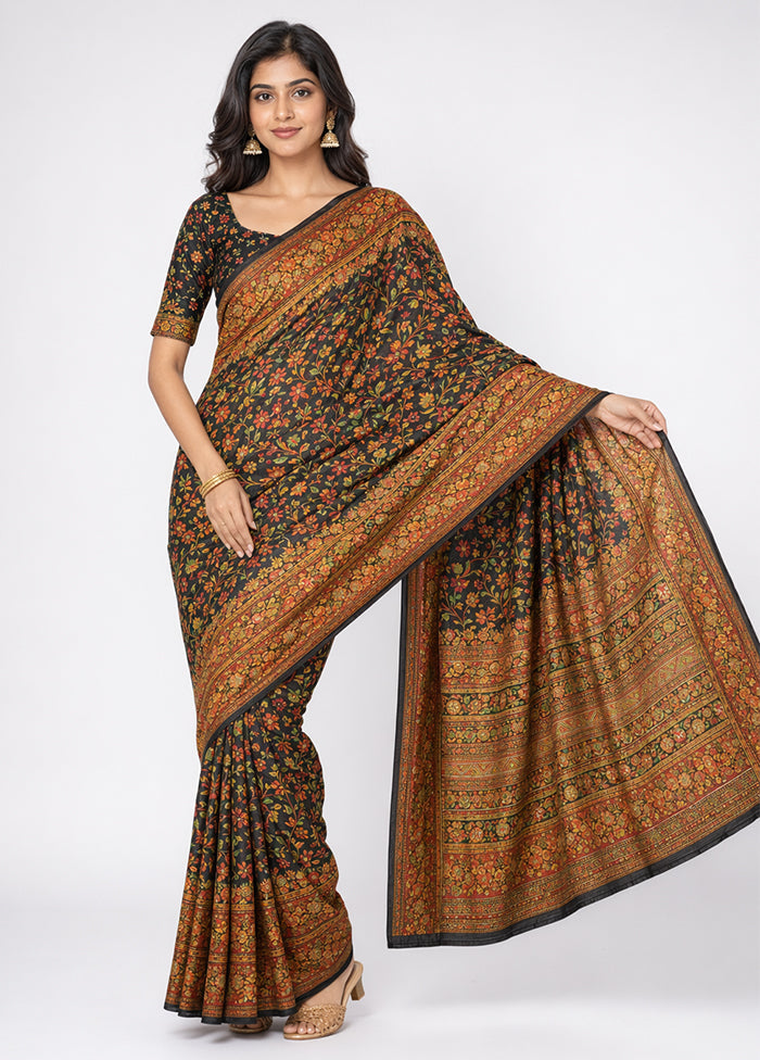 Black Dupion Silk Saree With Blouse Piece