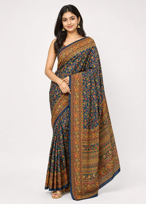 Blue Dupion Silk Saree With Blouse Piece
