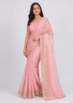 Pink Pure Cotton Saree With Blouse Piece