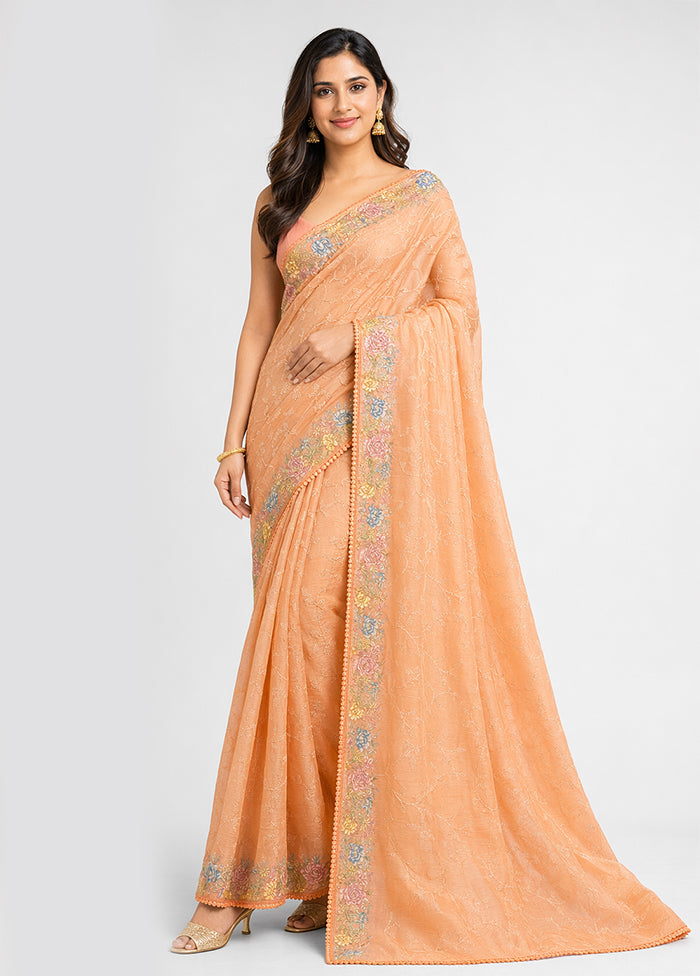 Peach Pure Cotton Saree With Blouse Piece
