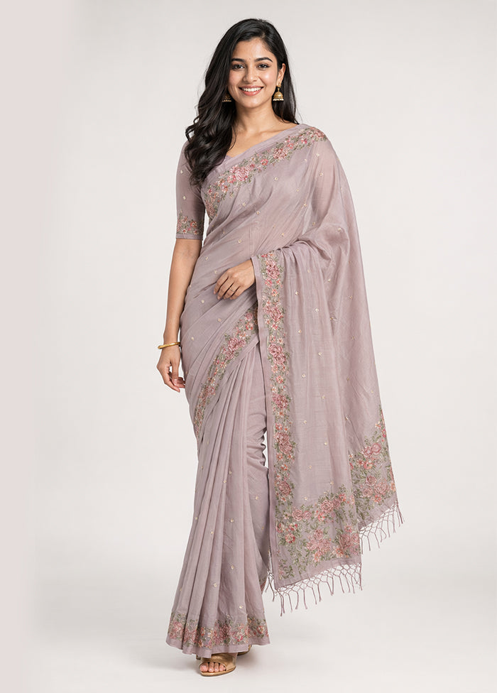 Purple Pure Cotton Saree With Blouse Piece
