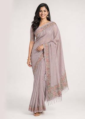 Purple Pure Cotton Saree With Blouse Piece