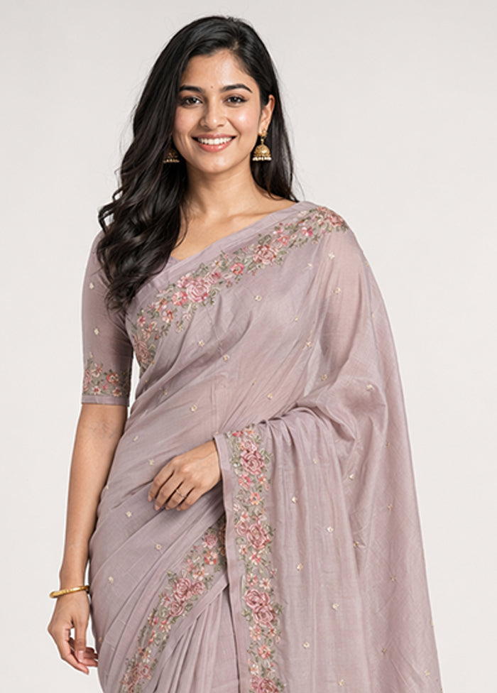 Purple Pure Cotton Saree With Blouse Piece