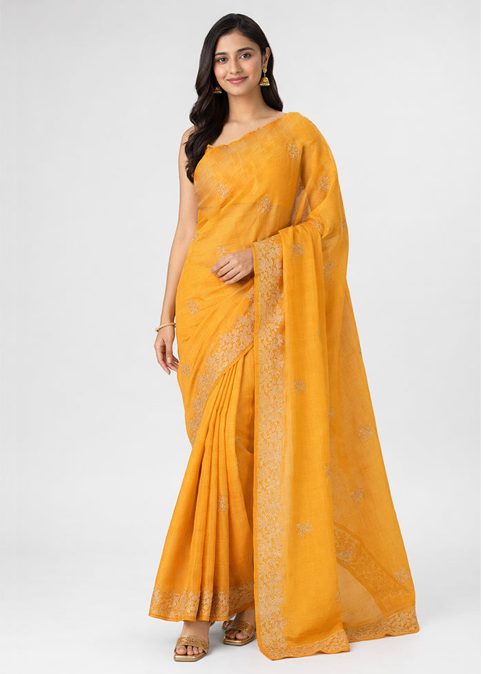 Orange Pure Cotton Saree With Blouse Piece