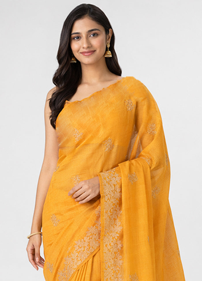 Orange Pure Cotton Saree With Blouse Piece