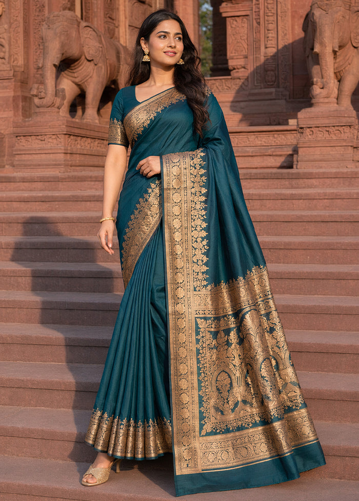 Green Banarasi Silk Saree With Blouse Piece