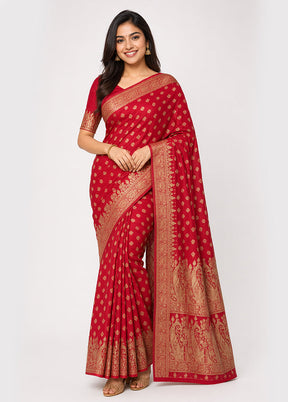 Pink Banarasi Silk Saree With Blouse Piece