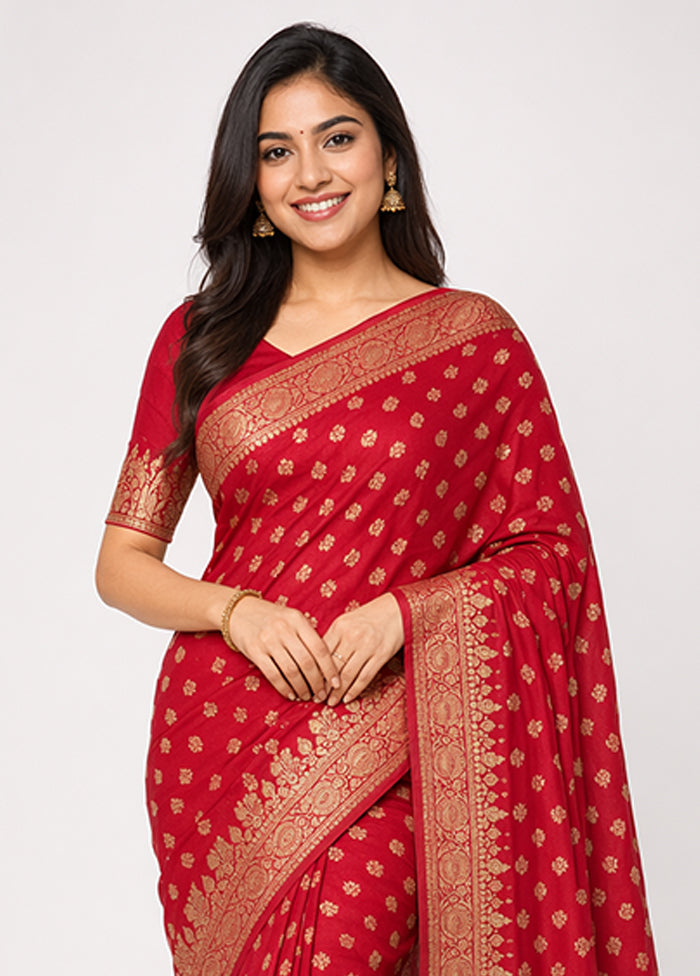 Pink Banarasi Silk Saree With Blouse Piece