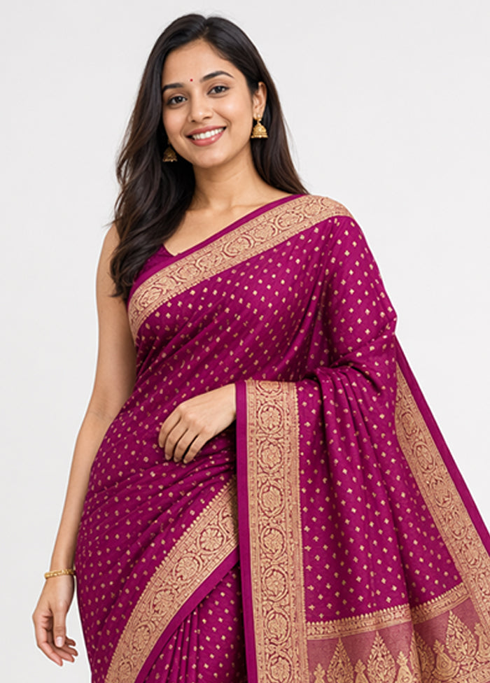 Purple Banarasi Silk Saree With Blouse Piece
