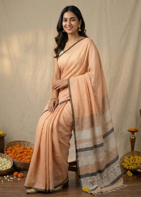 Cream Matka Silk Saree With Blouse Piece