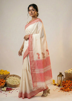 White Matka Silk Saree With Blouse Piece
