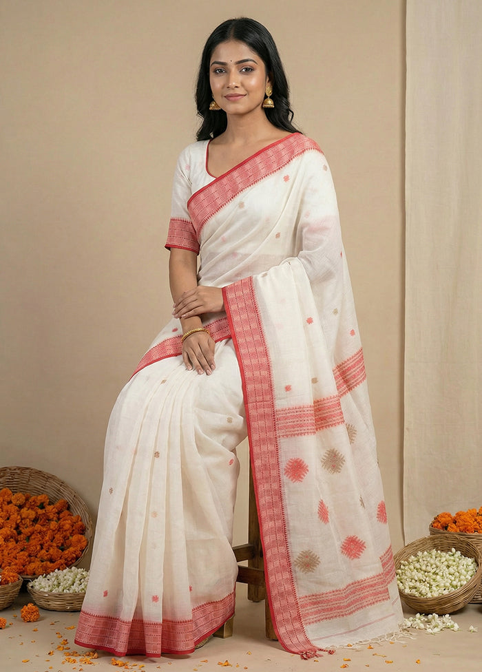 White Matka Silk Saree With Blouse Piece