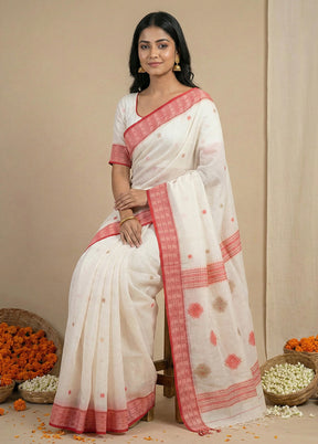White Matka Silk Saree With Blouse Piece